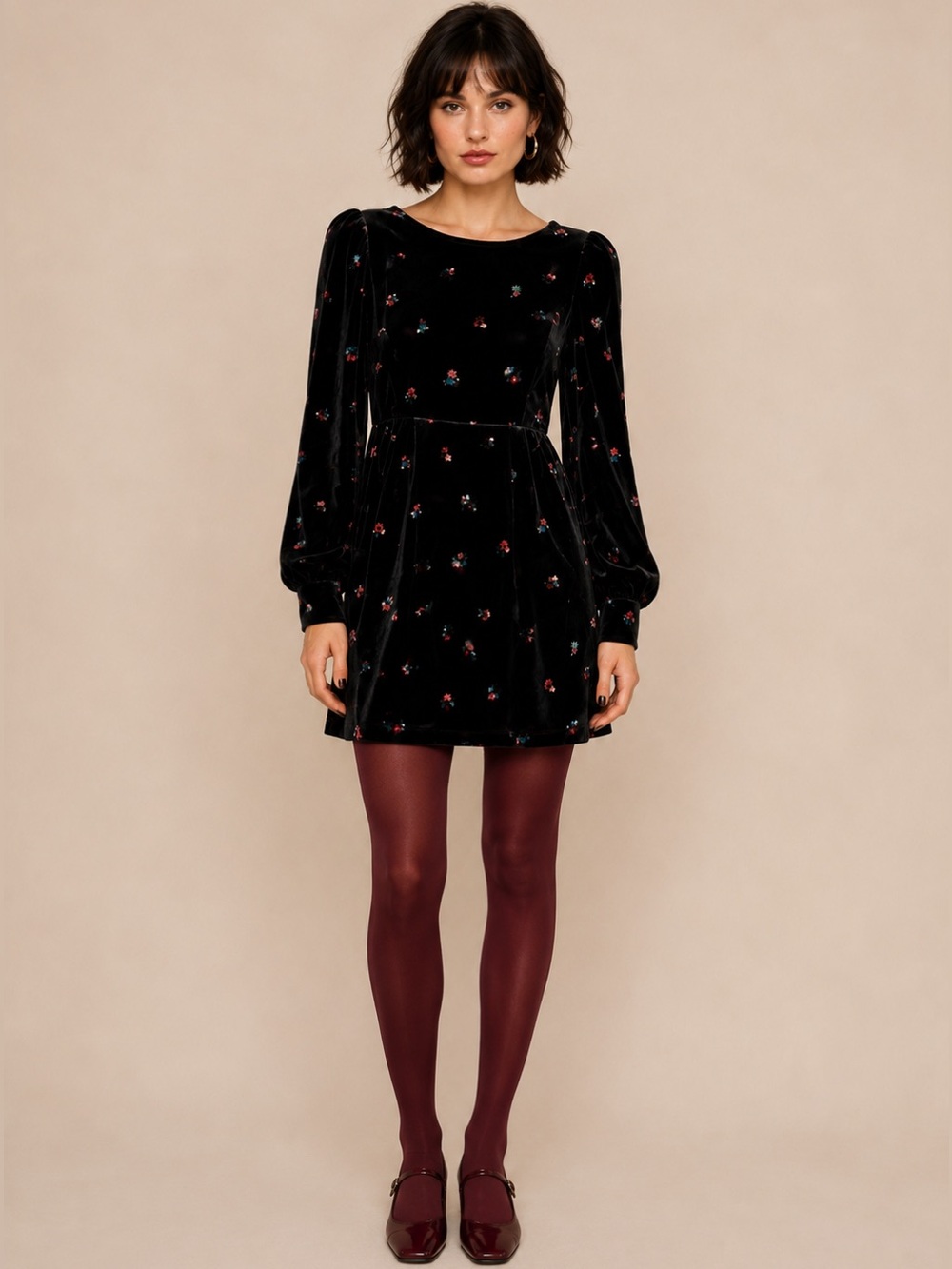 NWOT Sezane Black Velvet Mini Dress with Multicolor Holiday Academia Party